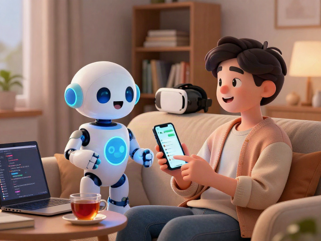 Engaging free ai sex chat scene with animated avatars in cozy digital environment.